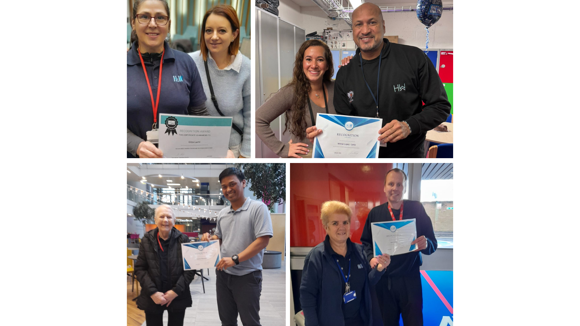 A collage of four people receiving their Employee of their Month certificates