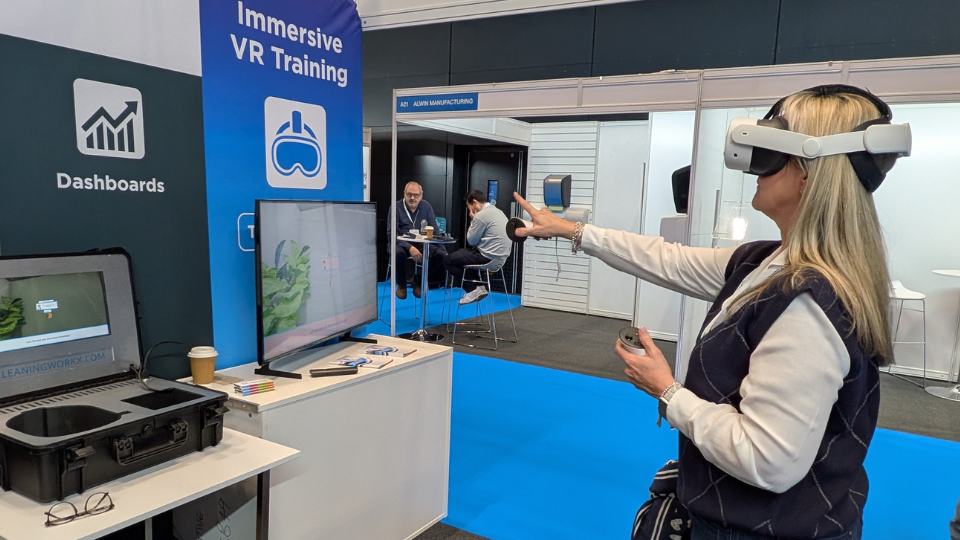 HW staff member using VR headset for cleaning training